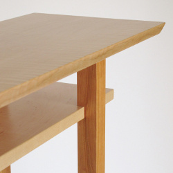 Tiger maple and cherry make a lovely combination for this custom classic table. Our modern wood furniture is handmade from solid wood. Contrasting wood colors highlight out signature visible joinery